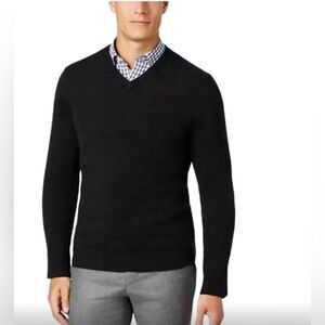 Club Room Mens‎ Cashmere Sweater Black V Neck Pullover Size L Grandpa Academia